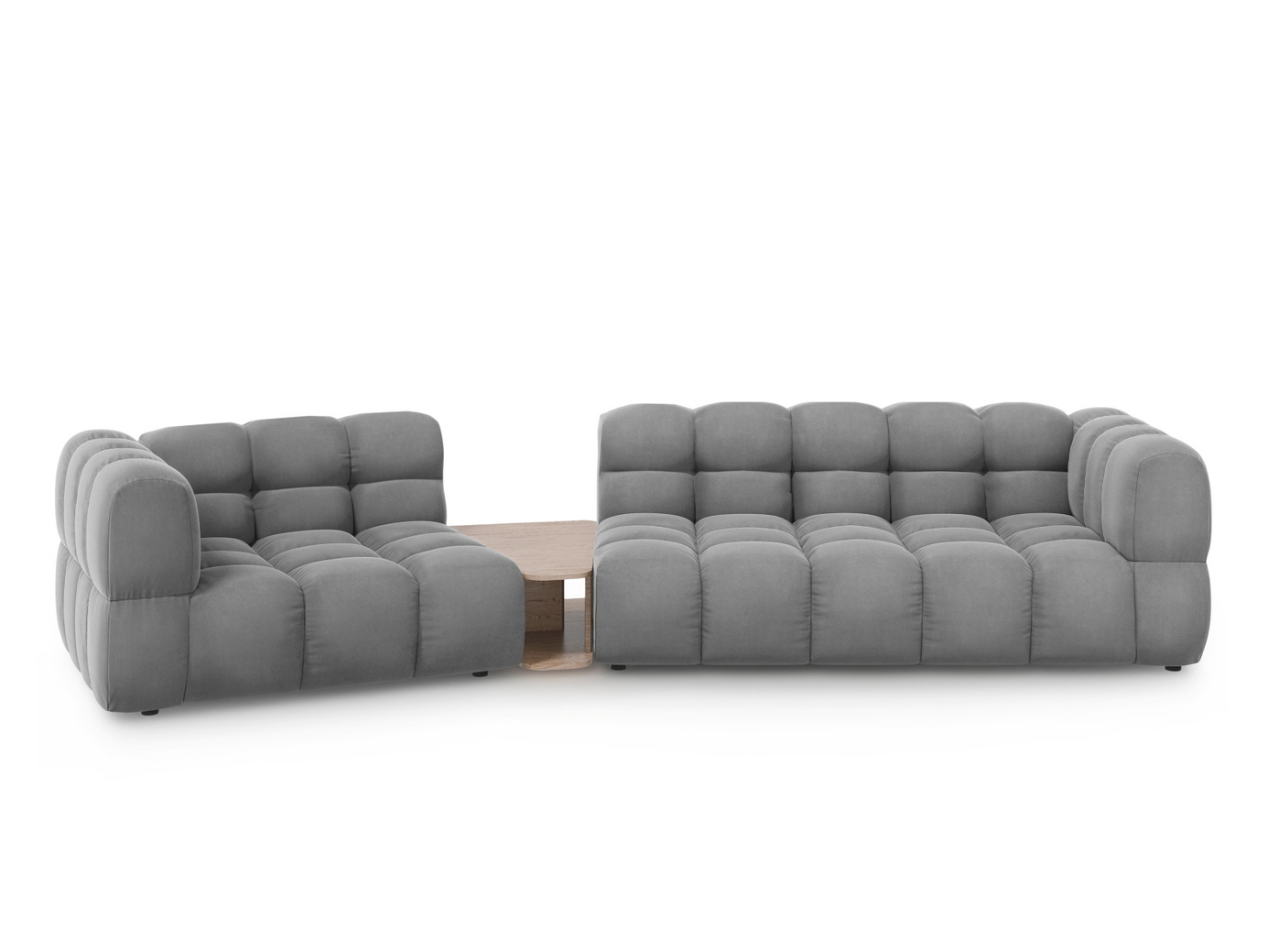 Cosmopolitan Design vasenkätinen samettimoduulisohva, "Sky", 3-istuttava, 353 × 148 × 70 cm, Casino, mustat muovijalat