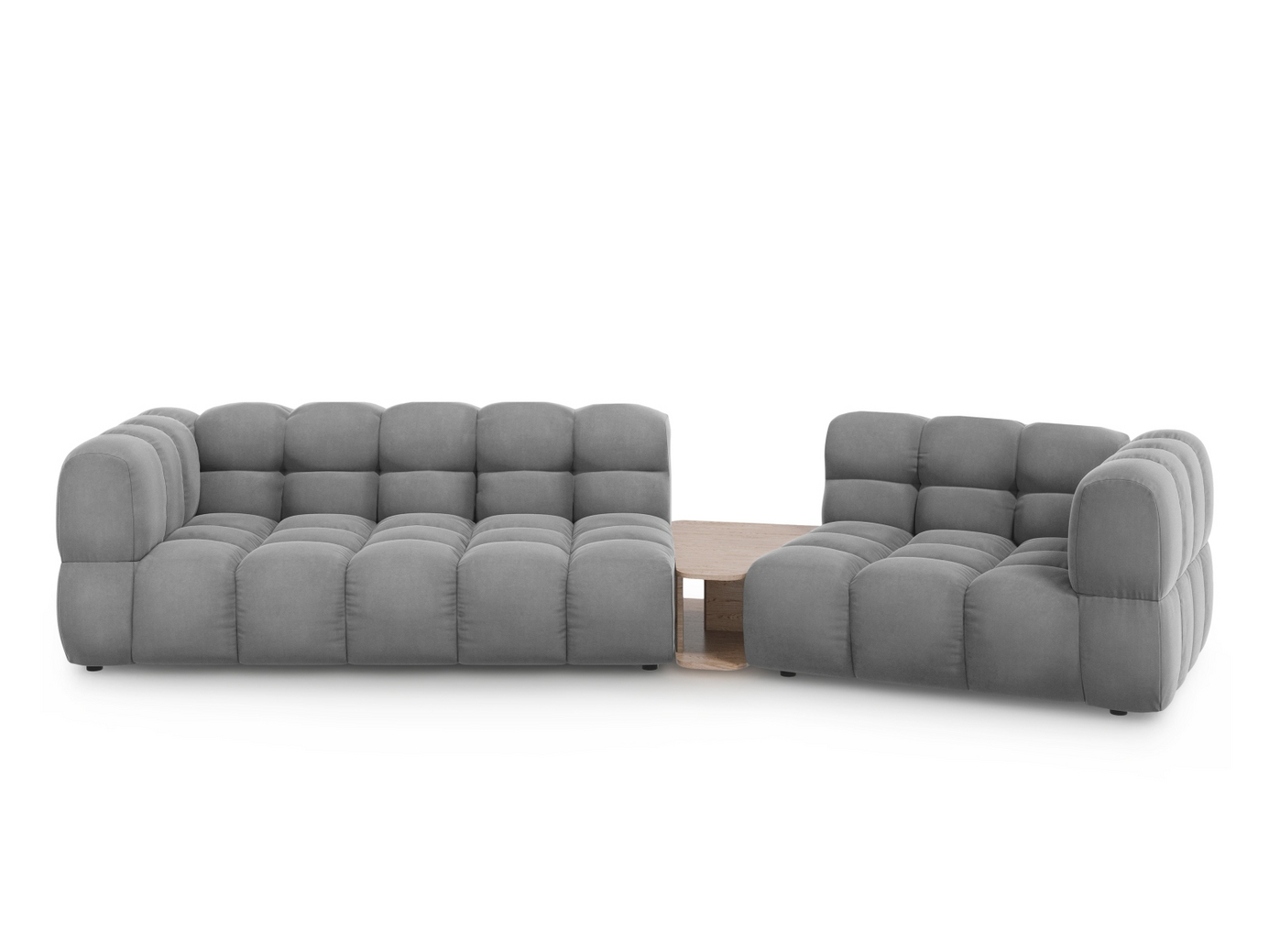 Cosmopolitan Design oikeakätinen samettimoduulisohva, "Sky", 3-istuttava, 353 × 148 × 70 cm, Casino, mustat muovijalat