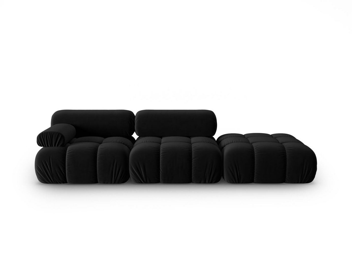 Cosmopolitan Design oikeakätinen samettimoduulisohva, "Cortina", 4-istuttava, 282 × 94 × 70 cm, Bluvel, mustat muovijalat