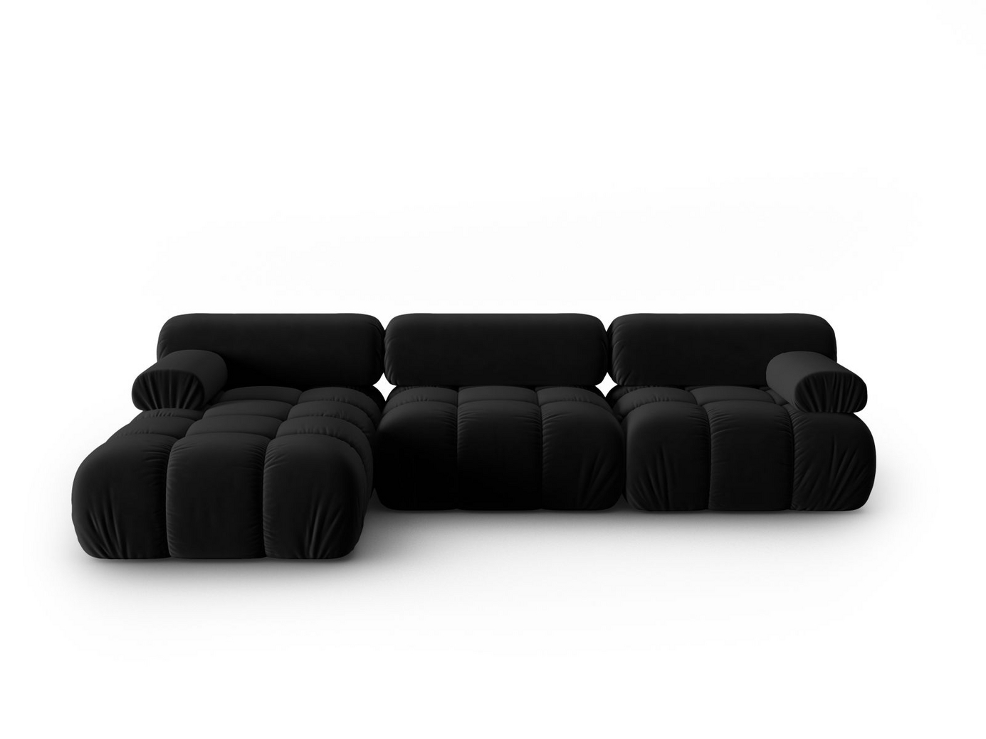 Cosmopolitan Design vasenkätinen samettimoduulikulmasohva, "Cortina", 4-istuttava, 282 × 155 × 70 cm, Bluvel, mustat muovijalat