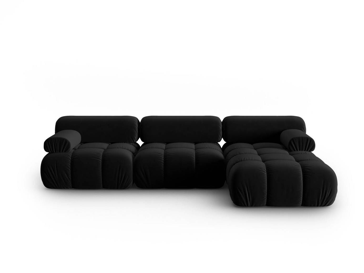 Cosmopolitan Design oikeakätinen samettimoduulikulmasohva, "Cortina", 4-istuttava, 282 × 155 × 70 cm, Bluvel, mustat muovijalat