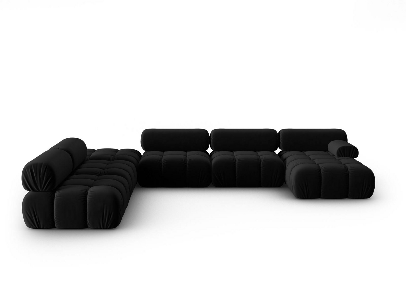 Cosmopolitan Design vasenkätinen samettipanoraamamoduulikulmasohva, "Cortina", 7-istuttava, 376 × 282 × 70 cm, Bluvel, mustat muovijalat