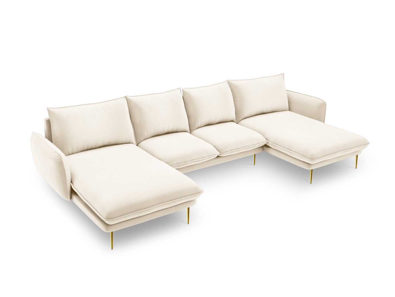 Cosmopolitan Design samettipanoraamasohva, "Vienna", 6-istuttava, 350 × 170 × 95 cm, Bluvel, kullanväriset metallijalat