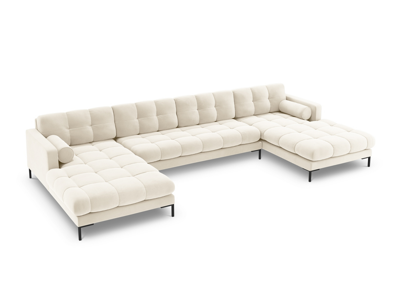 Cosmopolitan Design samettipanoraamasohva, "Bali", 7-istuttava, 383 × 185 × 75 cm, Bluvel, mustat metallijalat