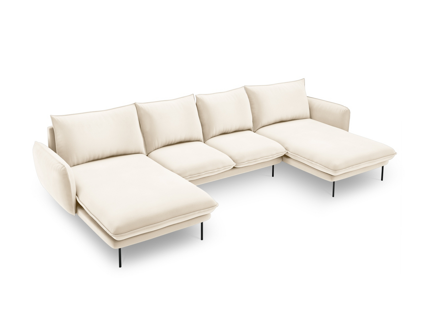 Cosmopolitan Design samettipanoraamasohva, "Vienna", 6-istuttava, 350 × 170 × 95 cm, Bluvel, mustat metallijalat