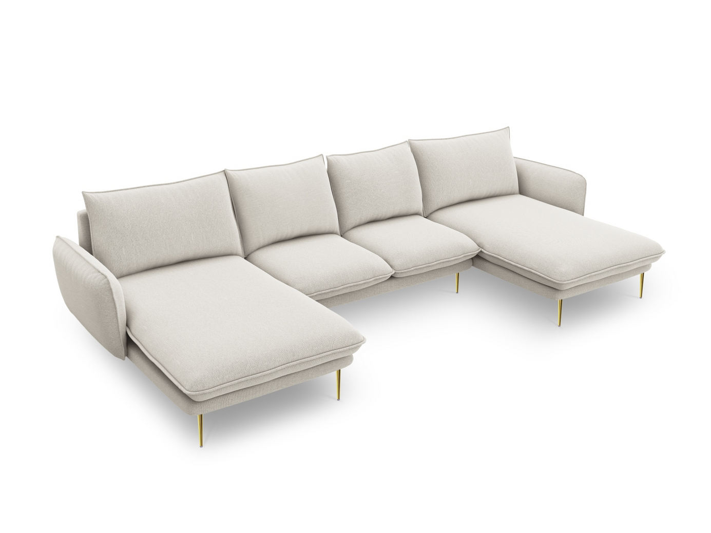 Cosmopolitan Design panoraamasohva, "Vienna", 6-istuttava, 350 × 170 × 95 cm, Positano, kullanväriset metallijalat