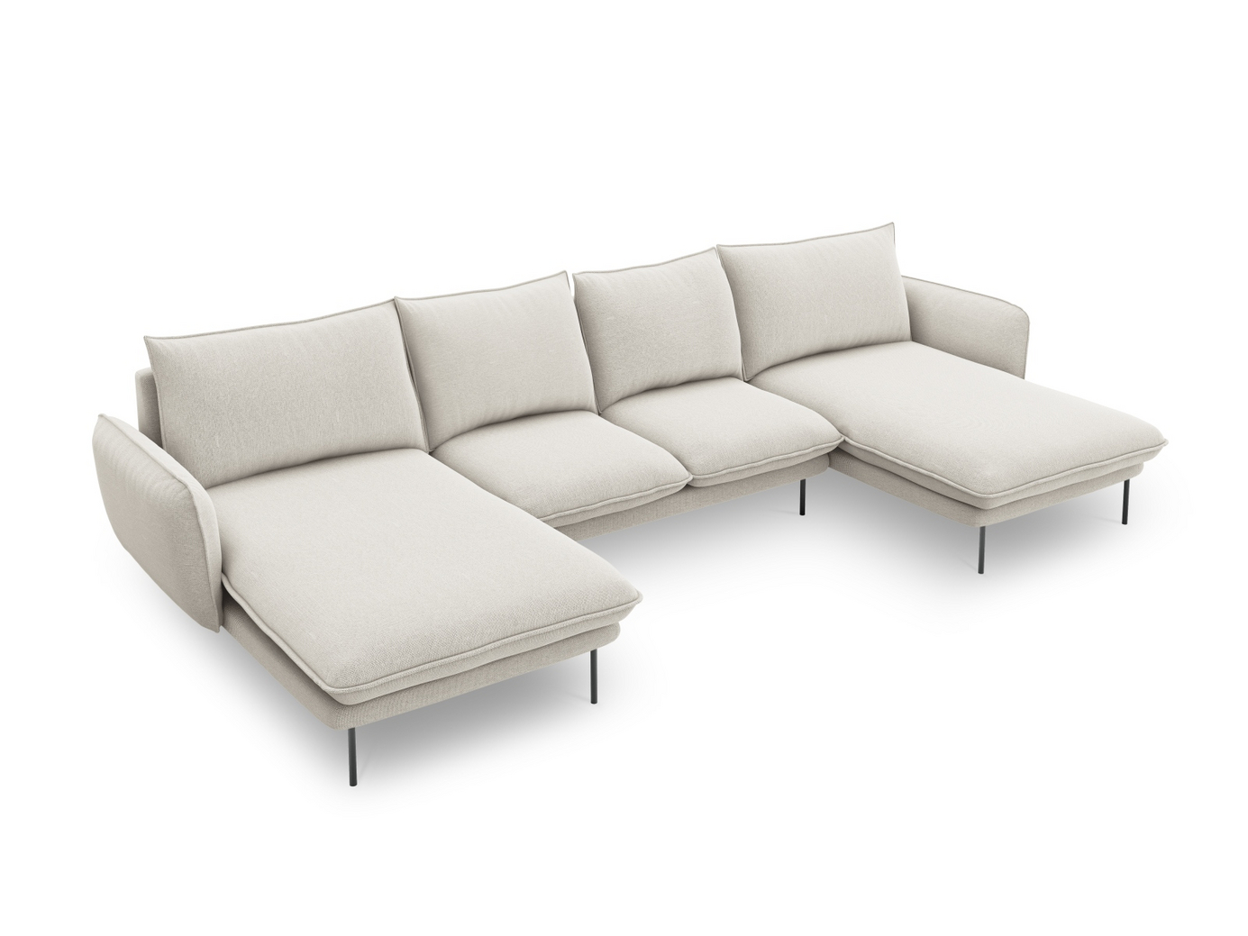Cosmopolitan Design panoraamasohva, "Vienna", 6-istuttava, 350 × 170 × 95 cm, Positano, mustat metallijalat