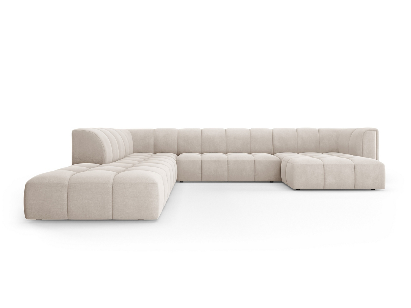Cosmopolitan Design vasenkätinen panoraamamoduulikulmasohva, "Moritz", 7-istuttava, 329 × 276 × 70 cm, Rebel, mustat muovijalat