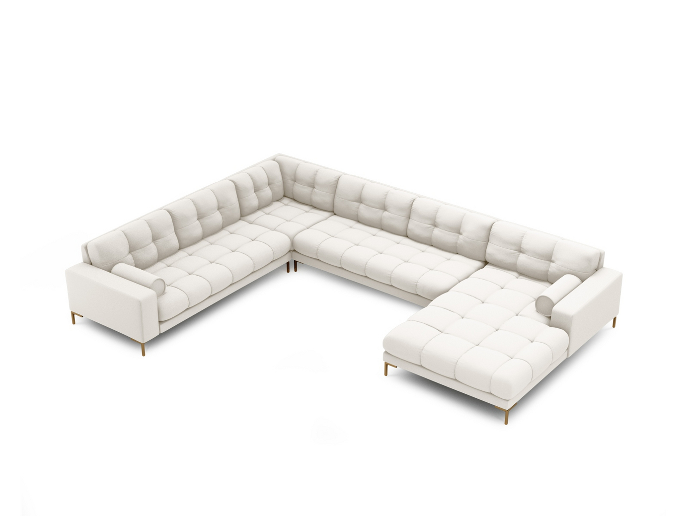 Cosmopolitan Design vasenkätinen panoraamakulmasohva, "Bali", 7-istuttava, 327 × 256 × 75 cm, Neve, kullanväriset metallijalat