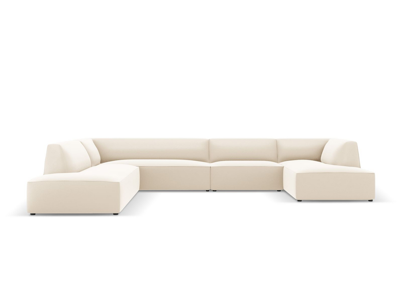 Cosmopolitan Design vasenkätinen keinonahkapanoraamamoduulikulmasohva, "Siena", 7-istuttava, 366 × 273 × 69 cm, Pacifico, mustat muovijalat