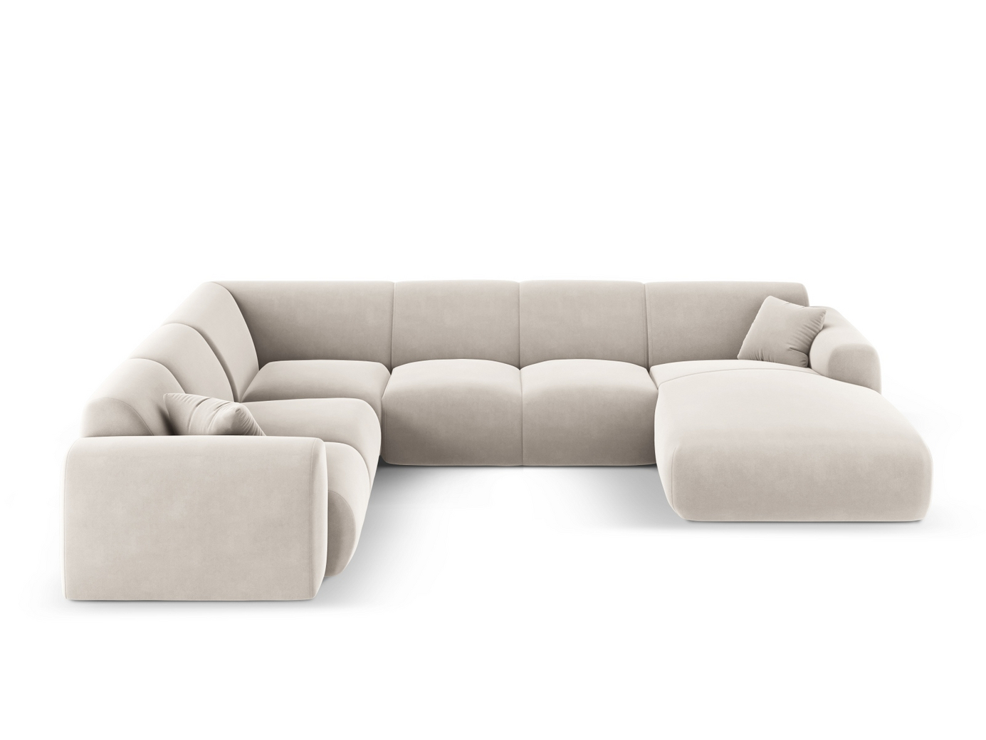 Cosmopolitan Design vasenkätinen samettipanoraamakulmasohva, "Nolio", 6-istuttava, 342 × 252 × 72 cm, Casino, mustat muovijalat