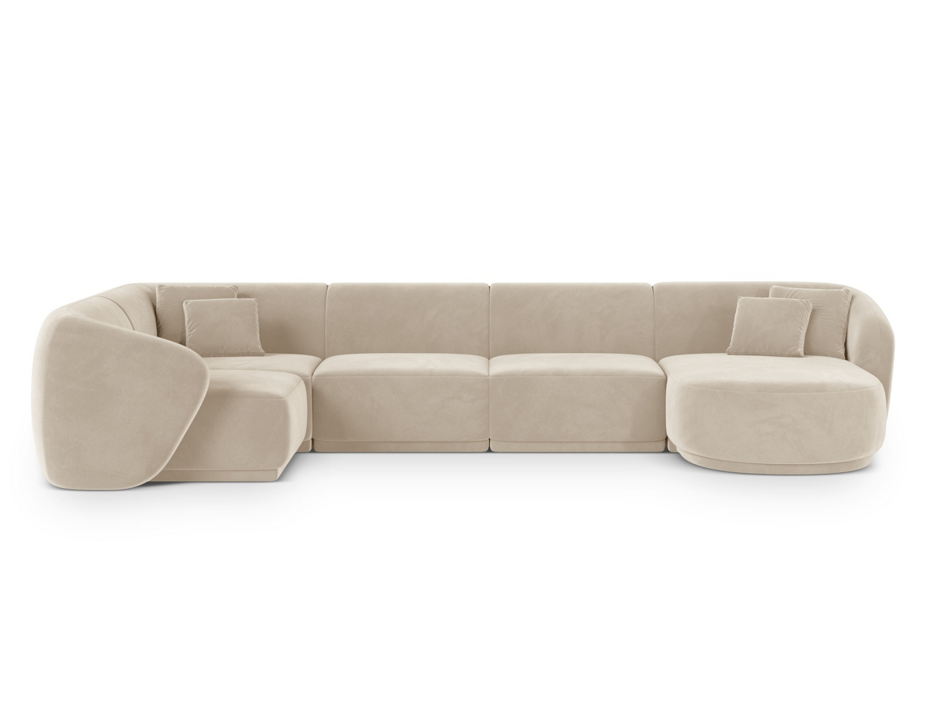 Cosmopolitan Design vasenkätinen samettipanoraamakulmasohva, "Gomera", 6-istuttava, 336 × 166 × 74 cm, Salvador, mustat muovijalat