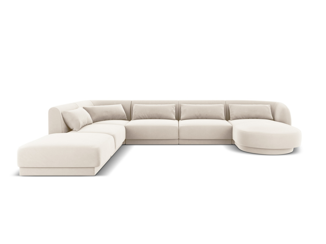 Cosmopolitan Design vasenkätinen samettipanoraamakulmasohva, "Tulum", 6-istuttava, 330 × 255 × 70 cm, Bluvel, mustat muovijalat