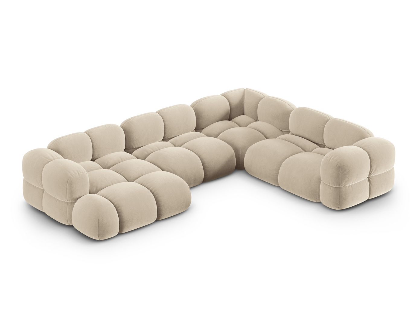 Cosmopolitan Design oikeakätinen samettipanoraamakulmasohva, "Loretto", 5-istuttava, 345 × 250 × 68 cm, Vogue, mustat muovijalat