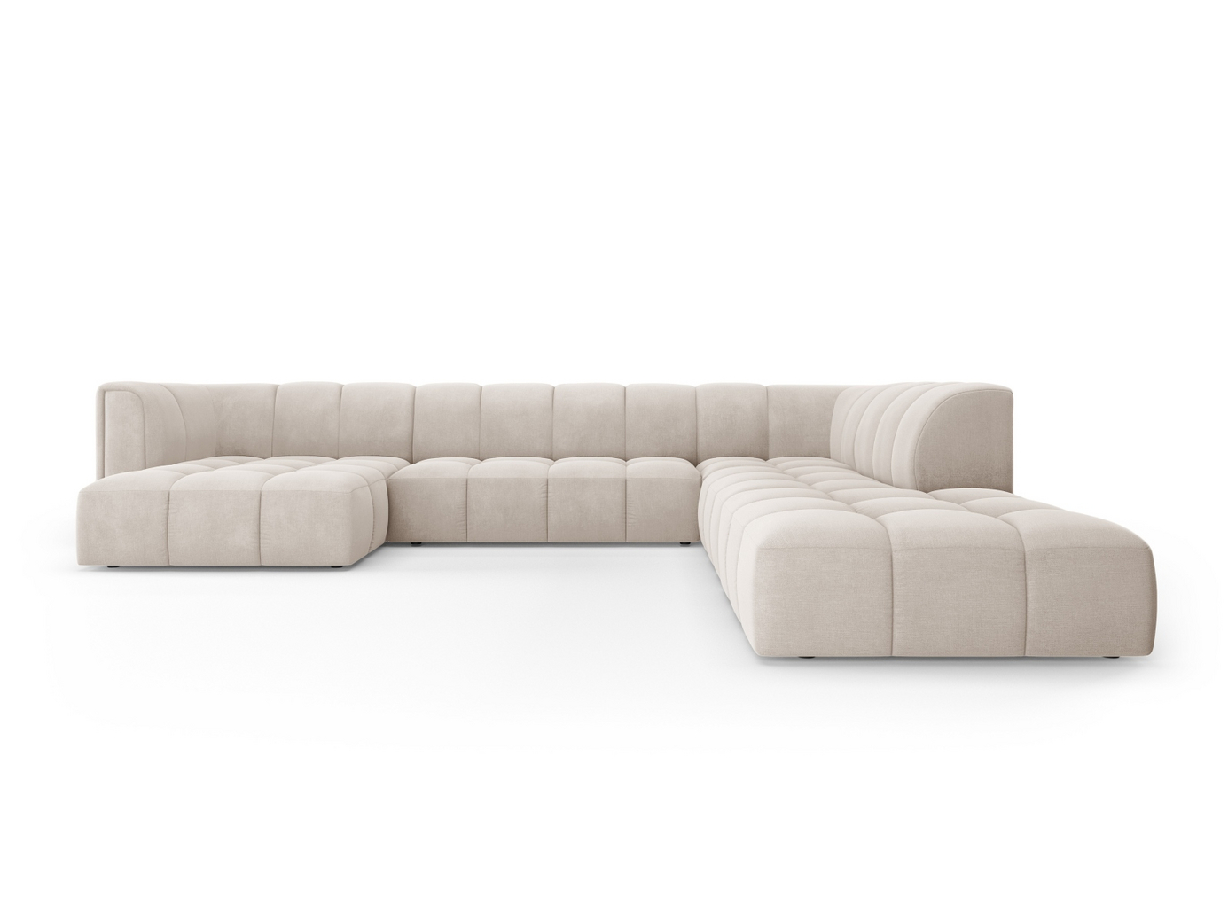 Cosmopolitan Design oikeakätinen panoraamamoduulikulmasohva, "Moritz", 7-istuttava, 329 × 276 × 70 cm, Rebel, mustat muovijalat