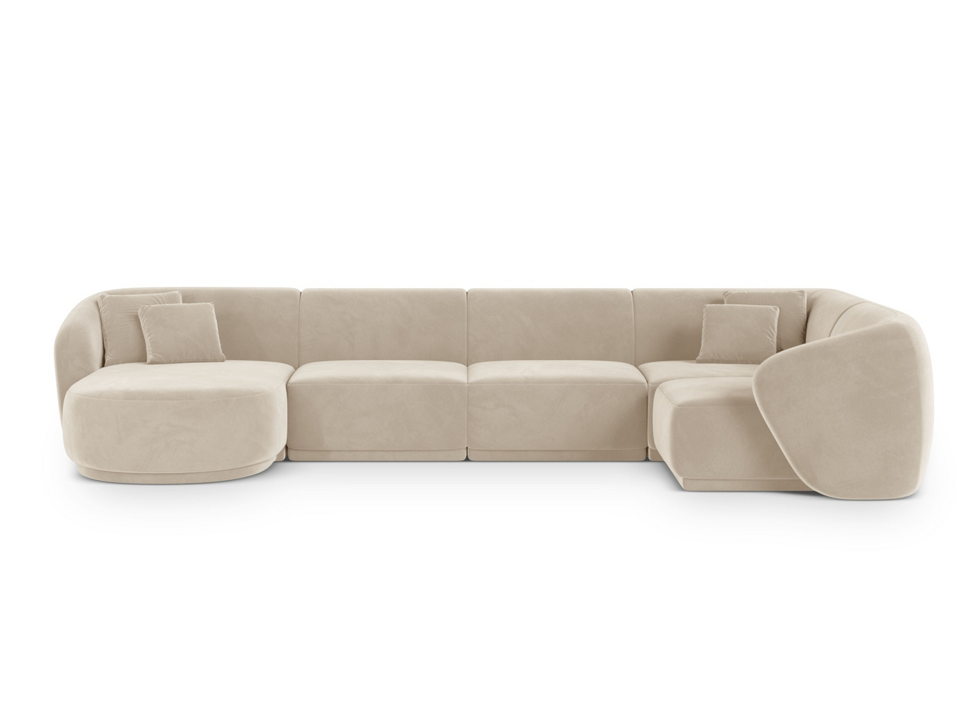 Cosmopolitan Design oikeakätinen samettipanoraamakulmasohva, "Gomera", 6-istuttava, 336 × 166 × 74 cm, Salvador, mustat muovijalat