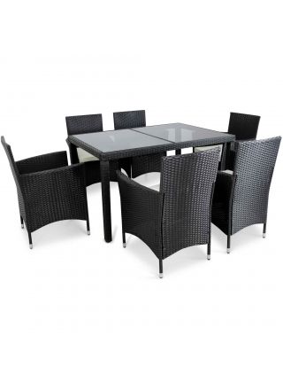 Lyfco Ruokailuryhmä Båstad, pöytä + 6 tuolia, polyrottinki, musta