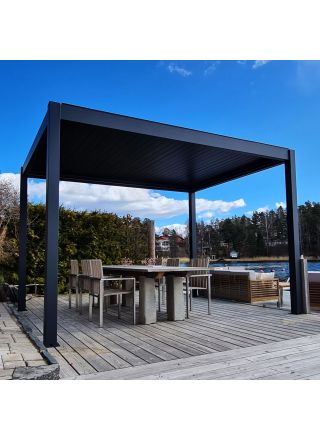 Pergola sälekatolla Metalcraft, 3x3m, moottoroitu, LED-valoilla, antrasiitti