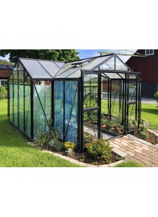 Kasvihuone Metalcraft T-malli, 12,8m², 4mm turvalasi, musta