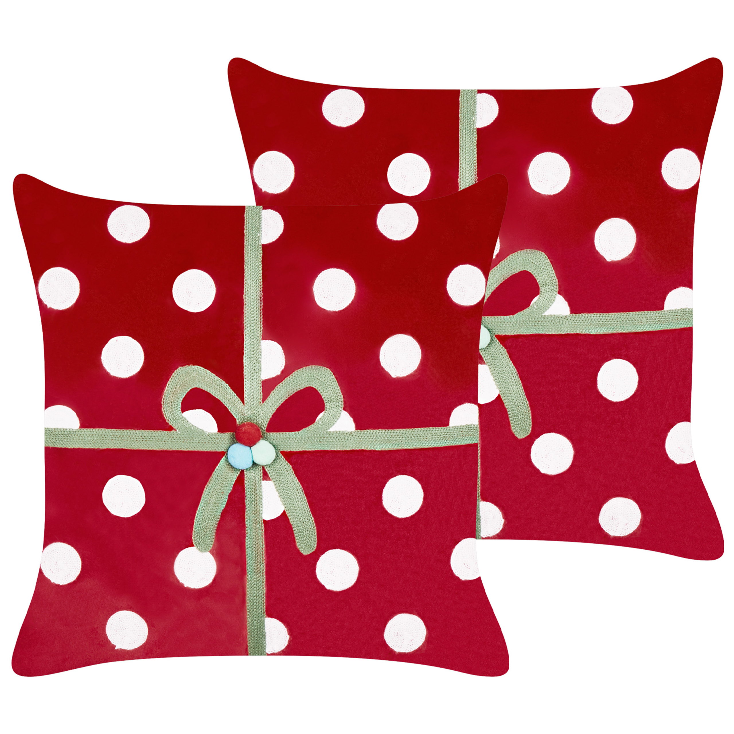 Koristetyynysetti 2 kpl GUMDROP 45 x 45 cm Sametti Punainen Joulukuvio