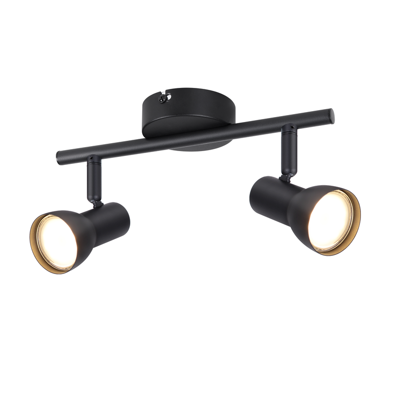 NETTLIFE 2- liekkinen kattokohdevalaisin, musta, moderni, GU10, metalli, 350° kääntyvä