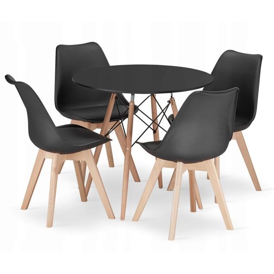 TODI pyöreä pöytä 80 cm, musta, 4 MARK-tuolia, musta
