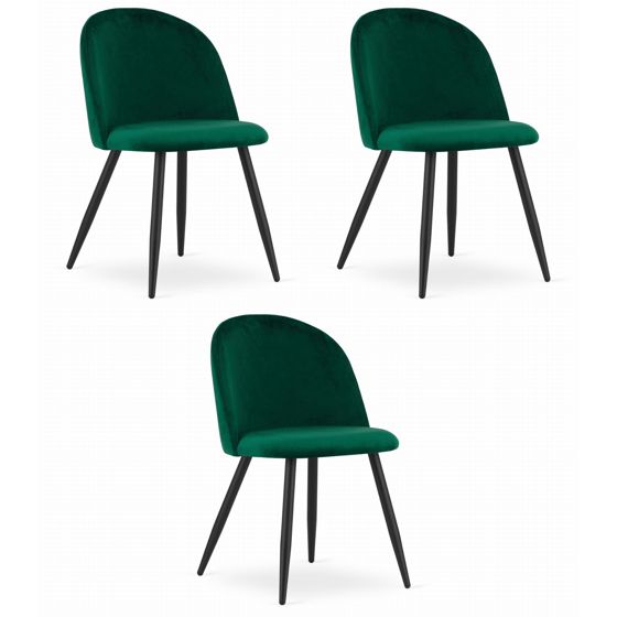 BELLO-tuoli, vihreä sametti, mustat jalat (3 kpl)