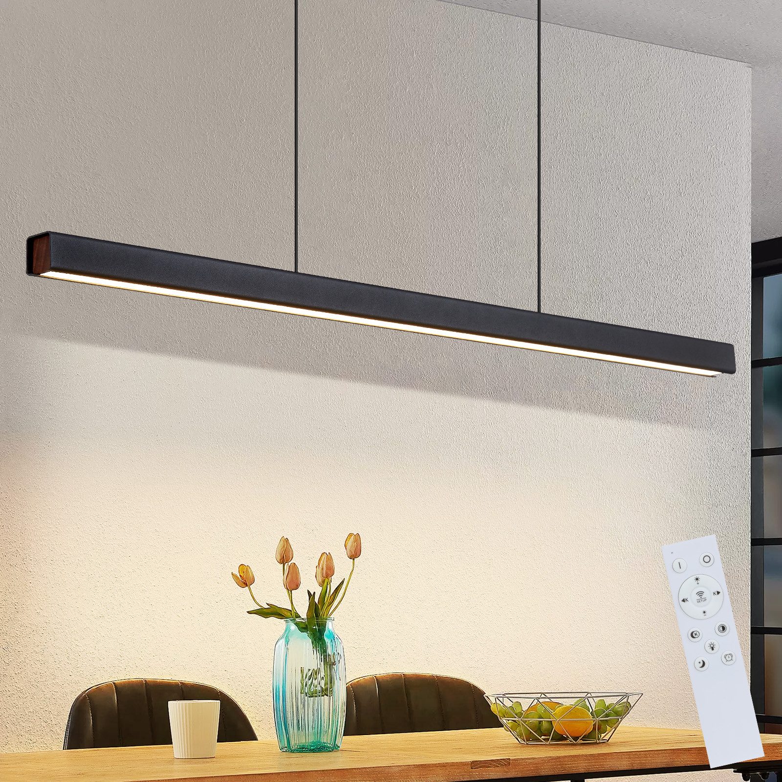 NETTLIFE LED-riippuvalaisin ruokailutilaan, musta, lineaarinen, himmennettävä, kaukosäätimellä, 108 cm, 37 W, moderni CCT