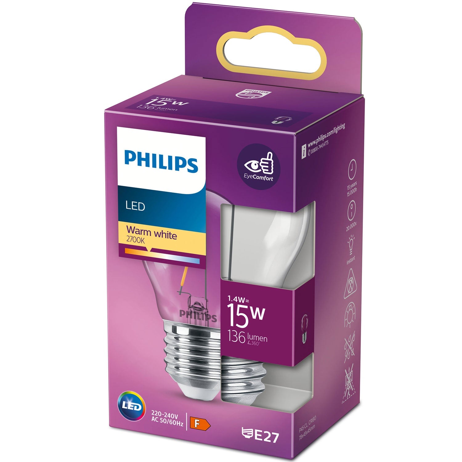LED E27 Globe 15W kirkas 136lm