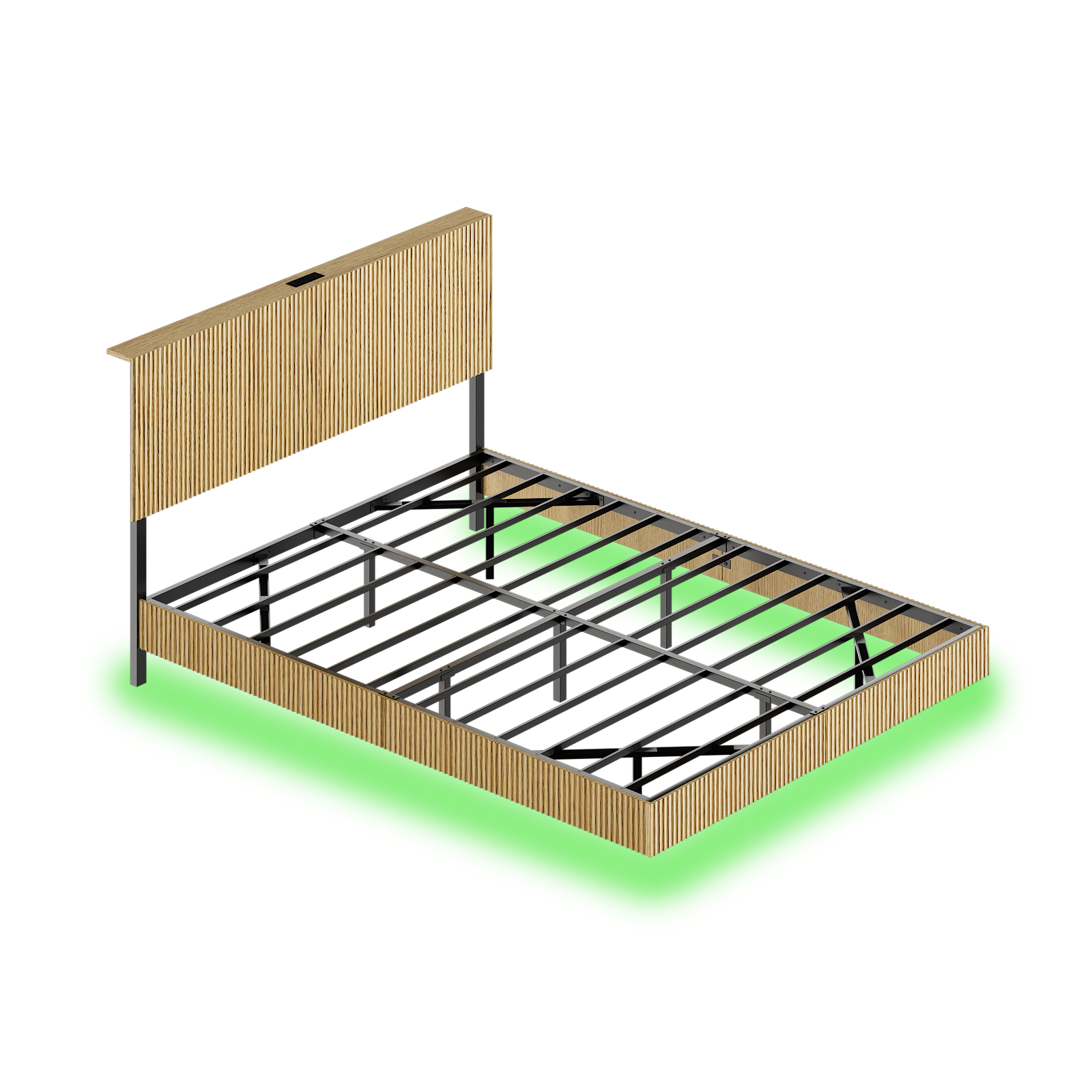 sänky 140x200 cm led-valaistus säilytystila metalli ja mdf kermanvärinen