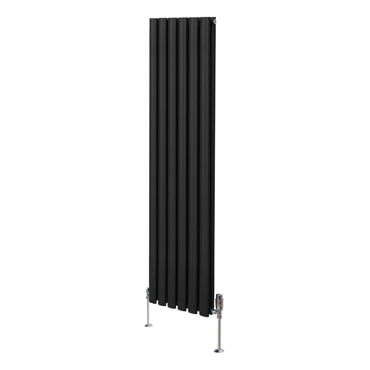 Soikea pylväspatteri ja venttiilit - 1600 mm x 360 mm – Musta