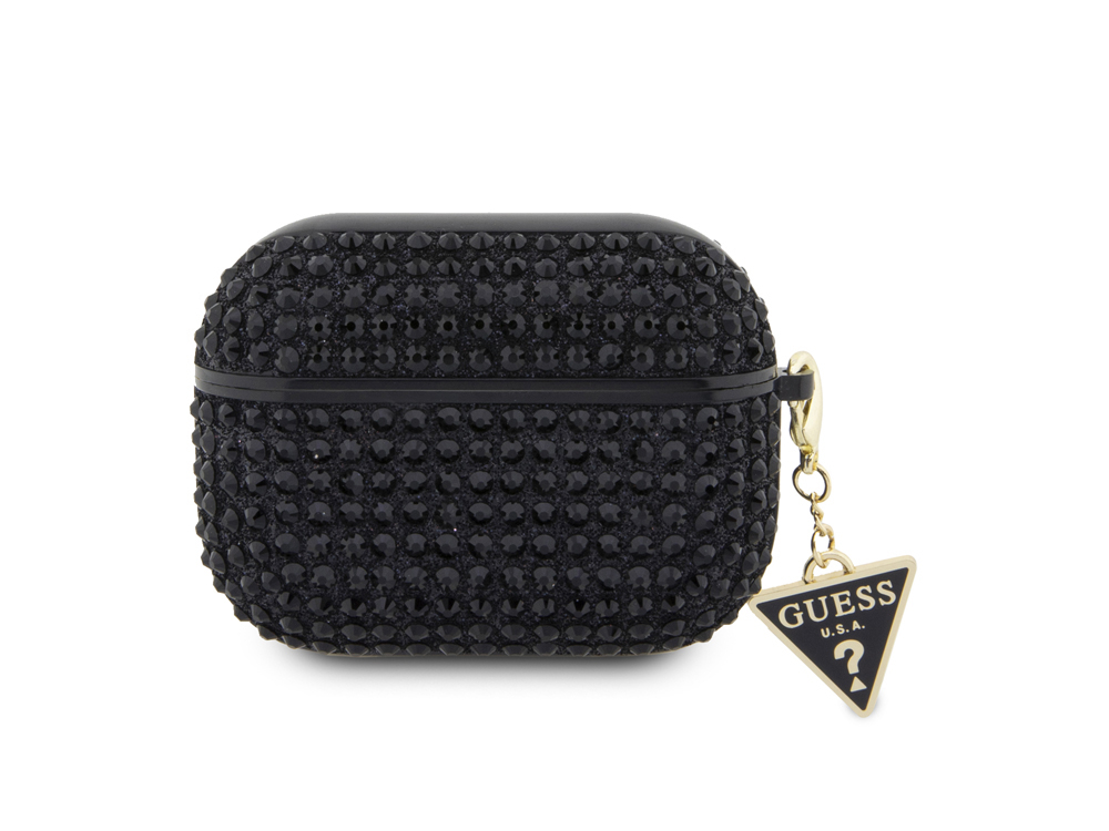 Timanttimainen AirPods Pro 4G -kotelo, jossa on kimalteleva kolmiokoriste ja strassikiviä.