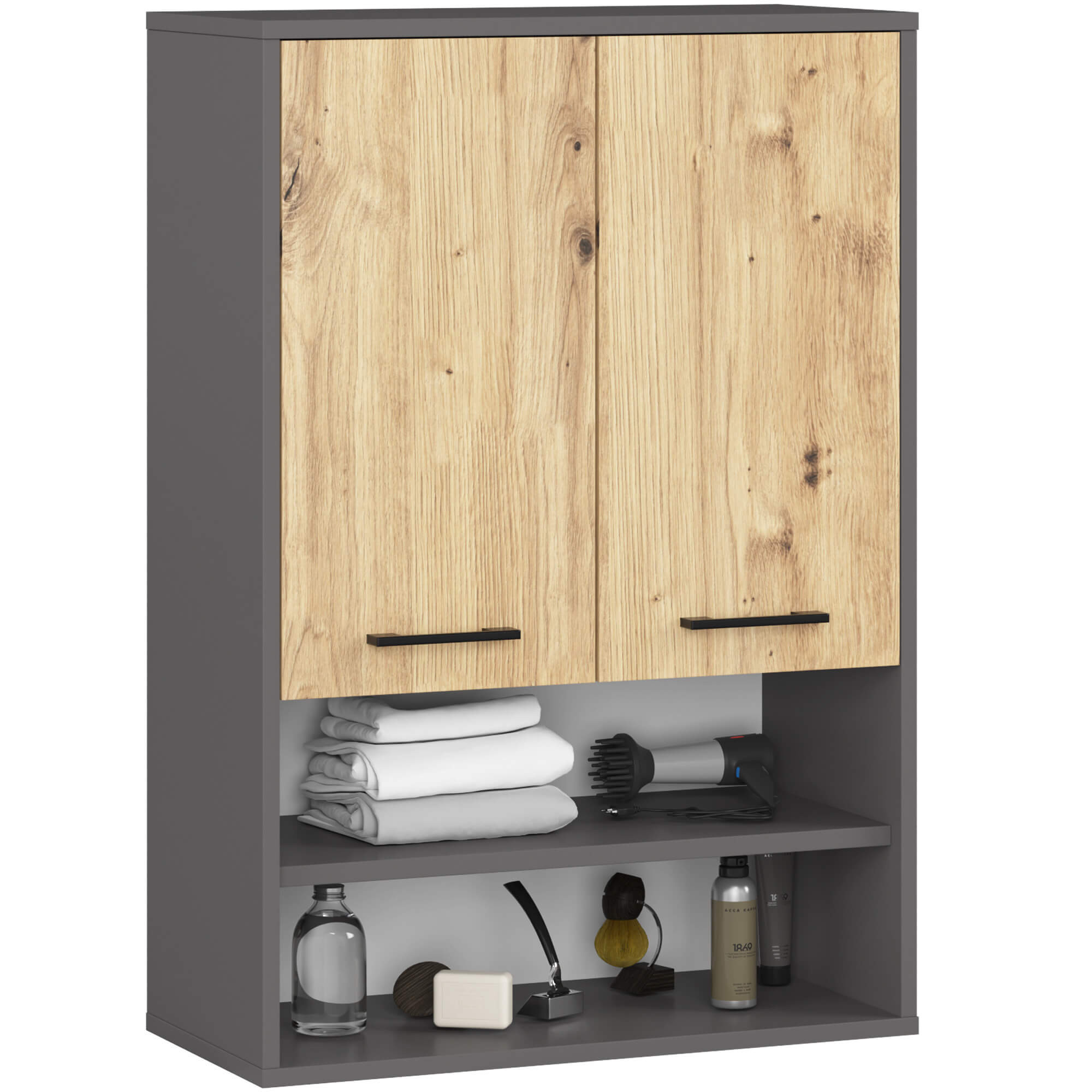 Akord Seinäkaappi 2-ovinen 1 hylly Grafiitti/Artisan-tammi 64x30x94
