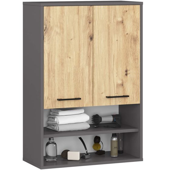 Akord Seinäkaappi 2-ovinen 1 hylly Grafiitti/Artisan-tammi 64x30x94