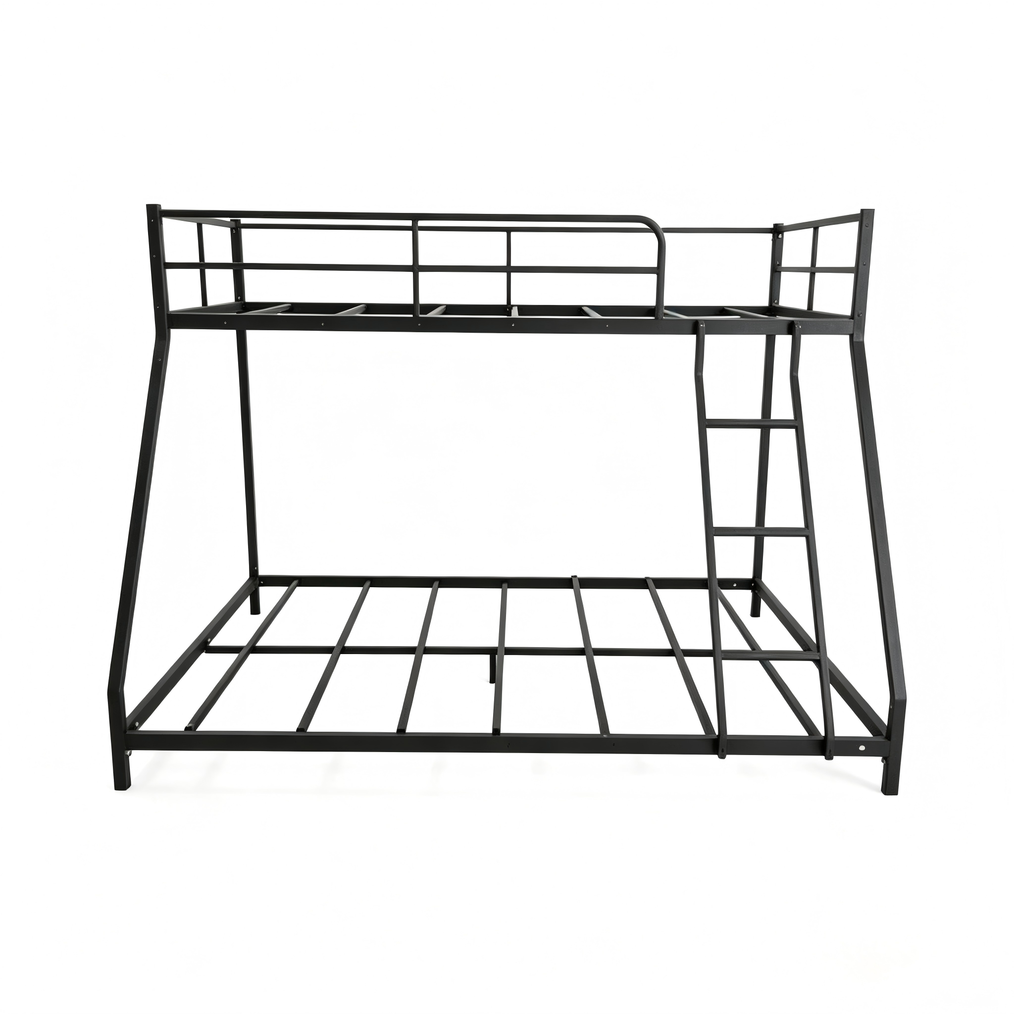 sänky 190x80 cm ja 190x130 cm kaksitasoinen turva-aidoilla musta metallinen