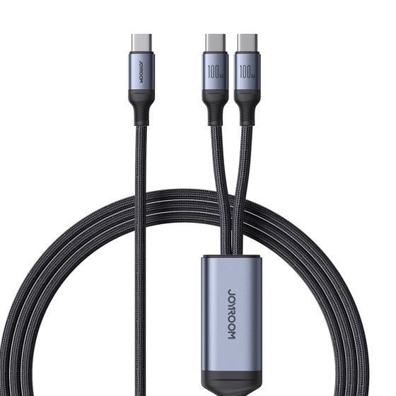 2in1 Speedy-sarjan USB-C-kaapeli - 2x USB-C 1.5m musta