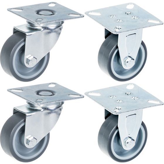 50 mm:n (2 tuuman) pyörä, harmaa kumirengas, kääntyvä ja kiinteä, kantavuus 160 kg, 4 kpl:n sarja