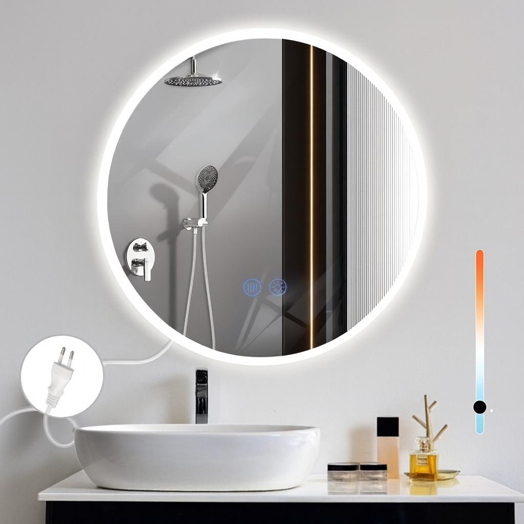 NETTLIFE Peili pyöreälläValaistuksella LED - seinäpeili, IP44 50 cm Kosketustoiminnolla Valaistu pyöreä, peili himmennettävälläValolla