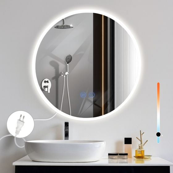 NETTLIFE Peili pyöreälläValaistuksella LED - seinäpeili, IP44 50 cm Kosketustoiminnolla Valaistu pyöreä, peili himmennettävälläValolla