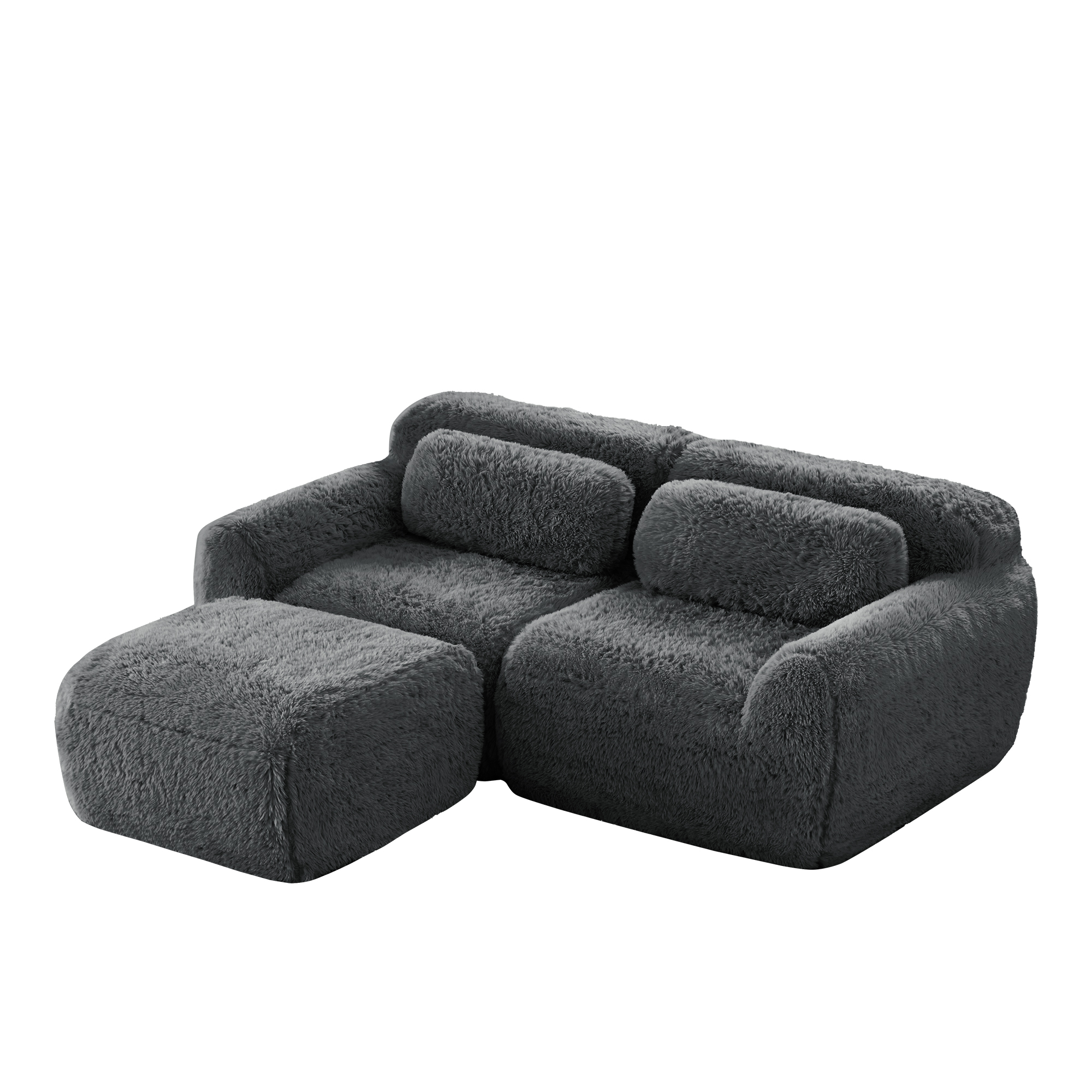 moduulisohva 2-paikkainen harmaa plush kangas moderni säädettävä