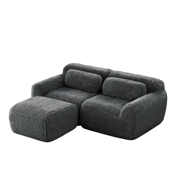moduulisohva 2-paikkainen harmaa plush kangas moderni säädettävä