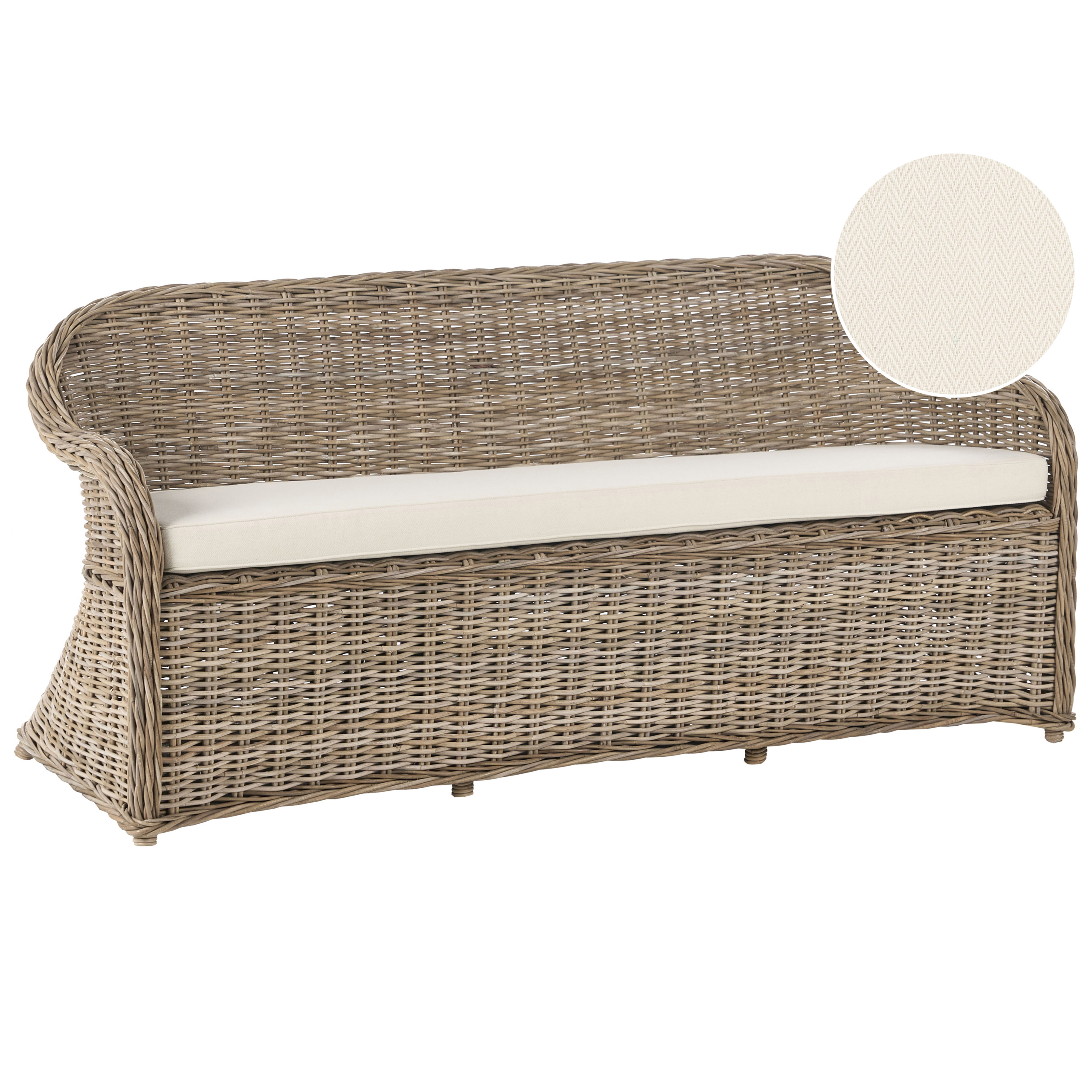 Puutarhapenkki pehmusteella SUSUA 189 cm rottinki Luonnonväri