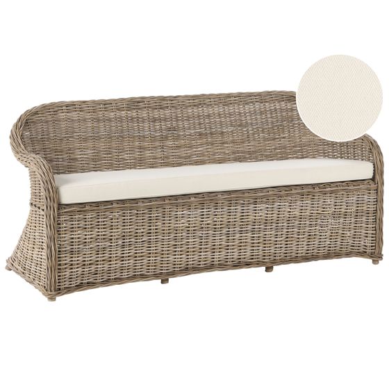 Puutarhapenkki pehmusteella SUSUA 189 cm rottinki Luonnonväri