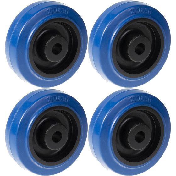 100mm 4" pyörä sininen kumi nailon keskellä vahva 600kg kantavuus, 4 kpl:n setti