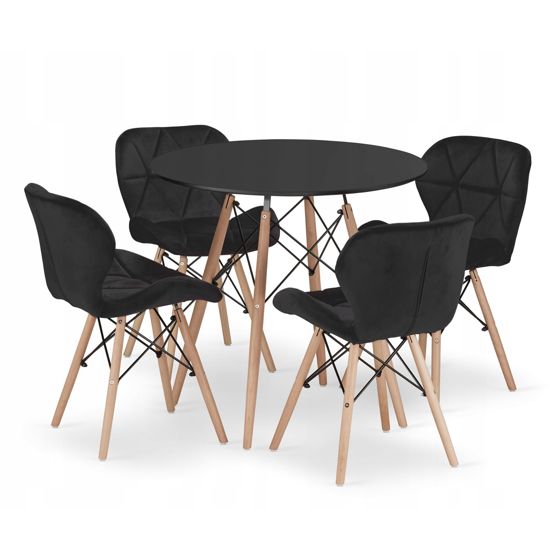 Pyöreä pöytä TODI 80, 4 LAGO-tuolia, musta