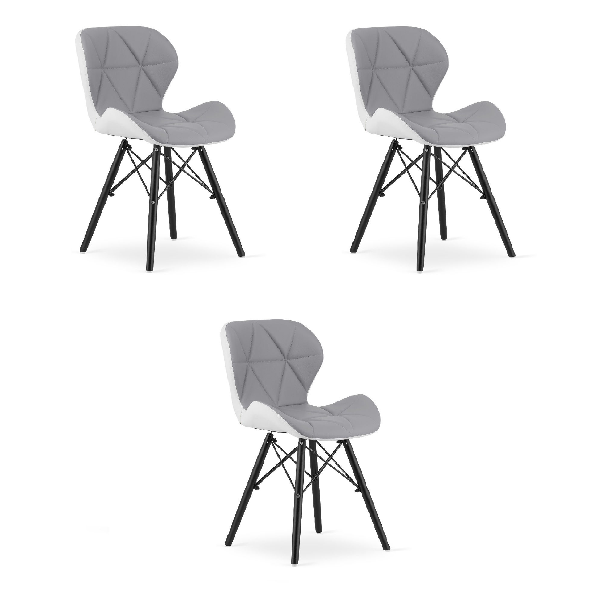 LAGO-tuoli tkeinonahka, harmaa-valkoinen, mustat jalat (3 kpl)