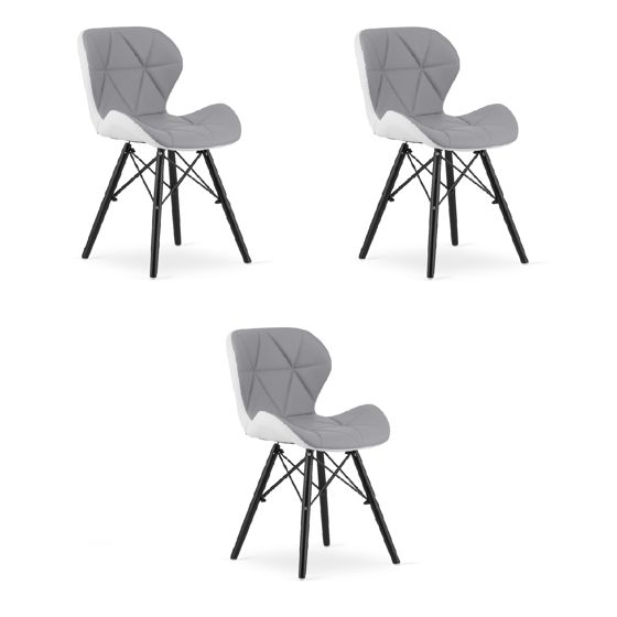 LAGO-tuoli tkeinonahka, harmaa-valkoinen, mustat jalat (3 kpl)