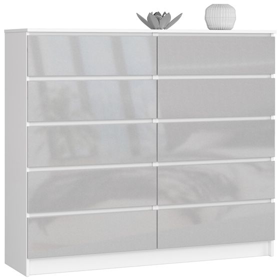 Akord Lipasto 10 Laatikoa Valkoinen/Metalli Korkeakiilto 138x40x121
