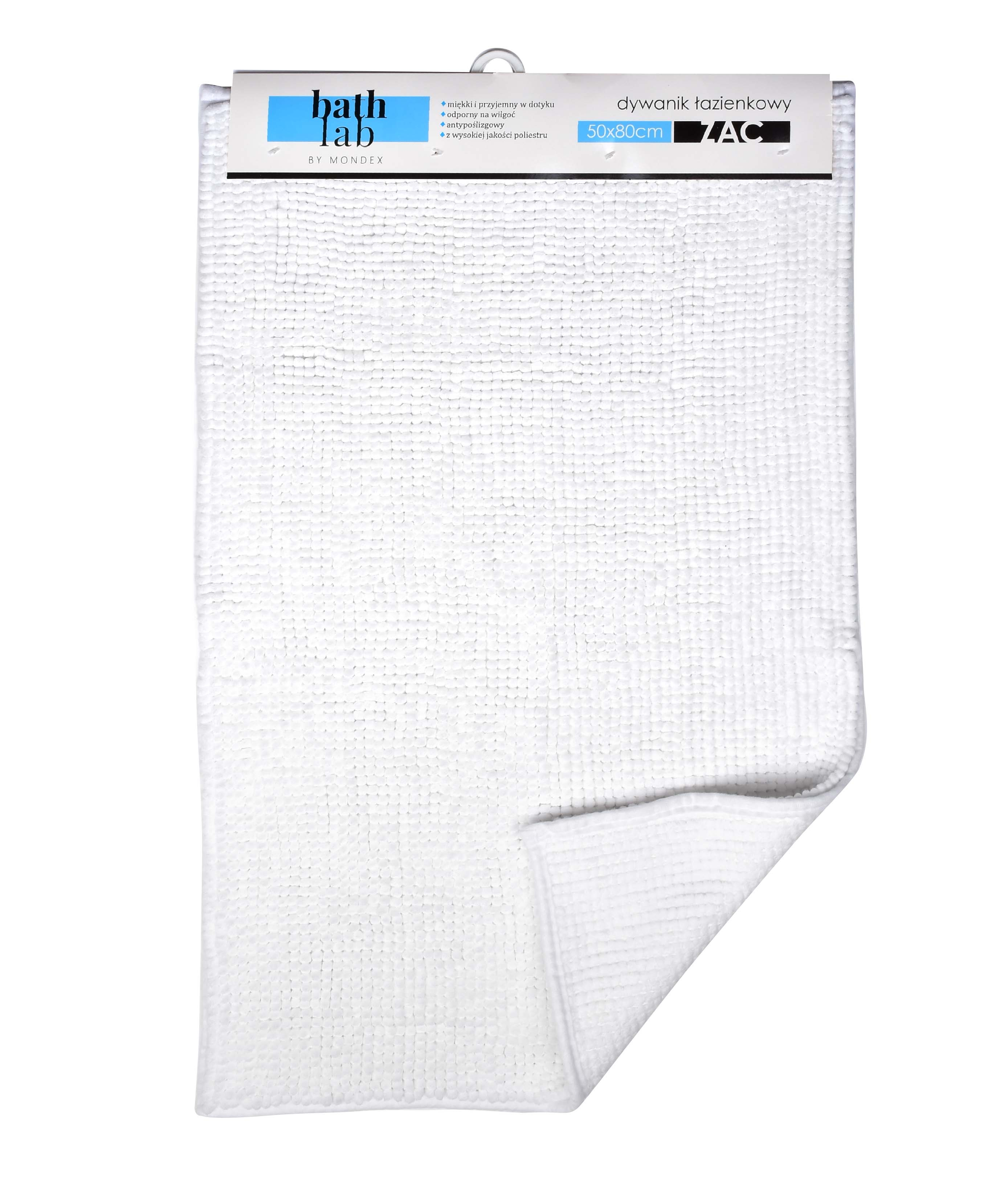 Kylpyhuonematto polyesteri BATHLAB ZAC WHITE 50x80 cm valkoinen 1 kpl