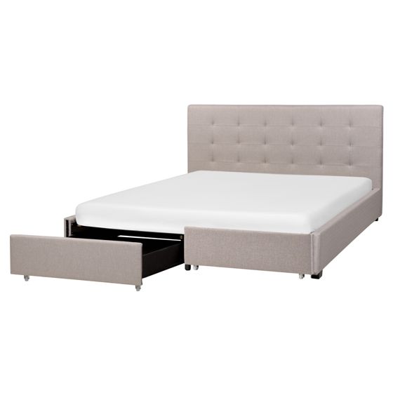 Sänky säilytyslaatikoilla kangas LA ROCHELLE 160 x 200 cm Vaaleanharmaa